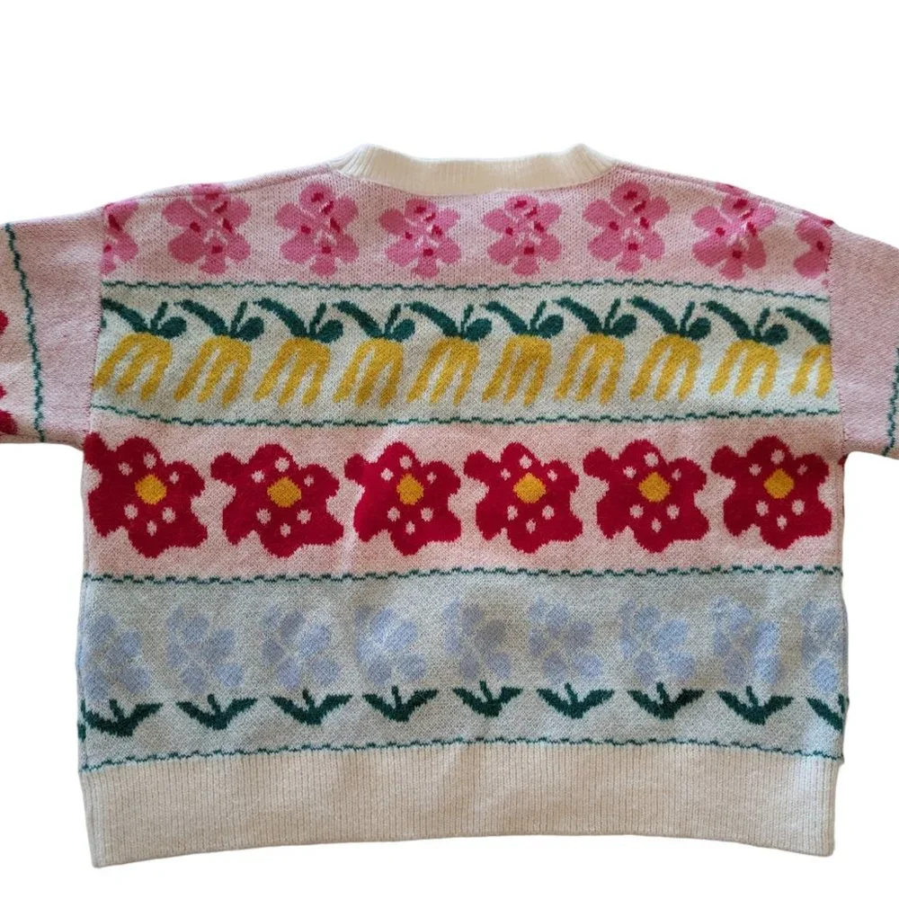 Dreamers by Debut Cropped Style Multi Colour Patterned Sweater - Picture 7 of 13